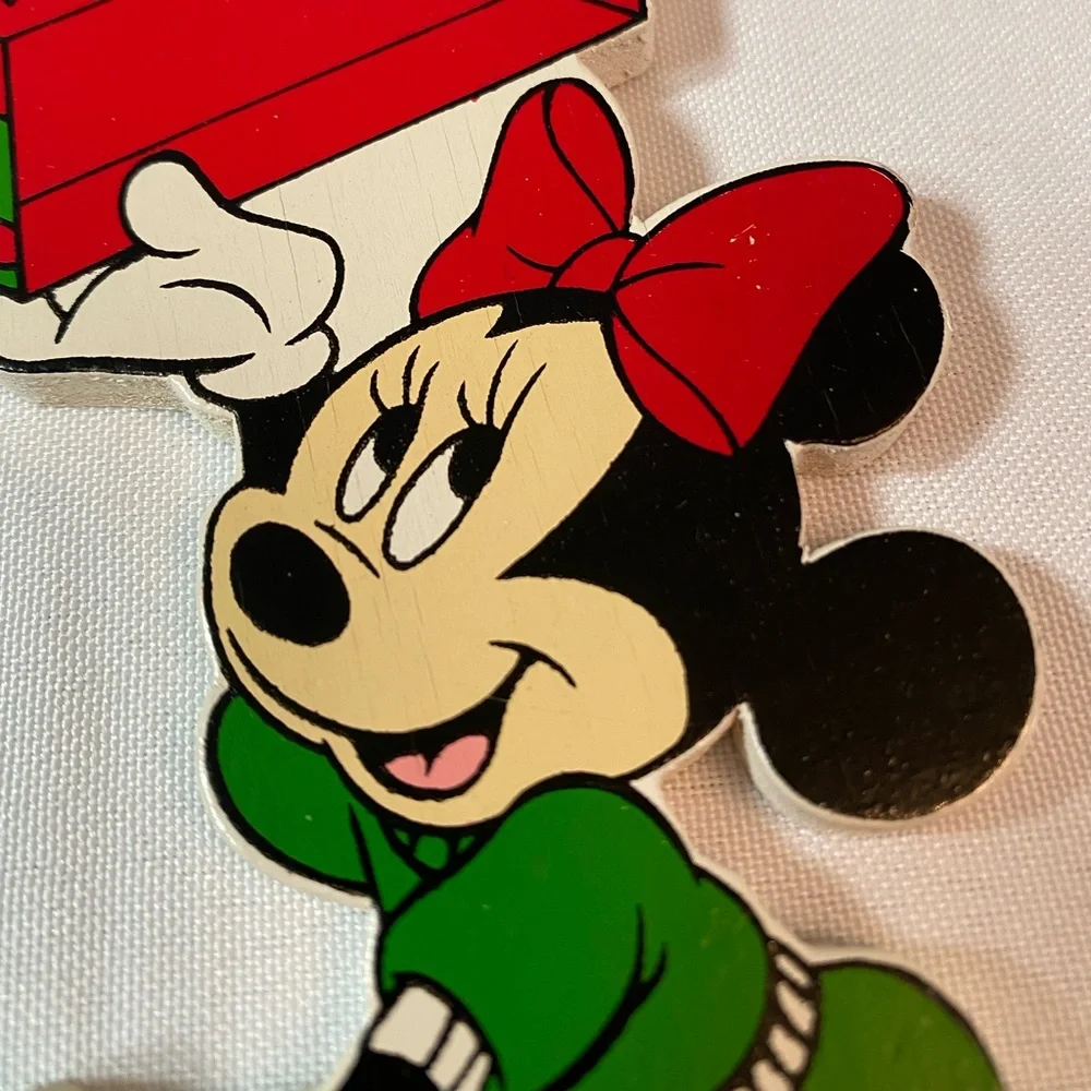 Vintage Walt Disney / Kurt Adler Minnie Mouse Wooden Christmas Ornament